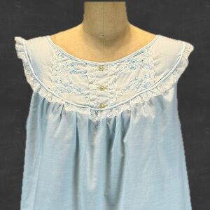 VINTAGE MCM powder pastel blue babydoll pajama top nightshirt lace floral 60s